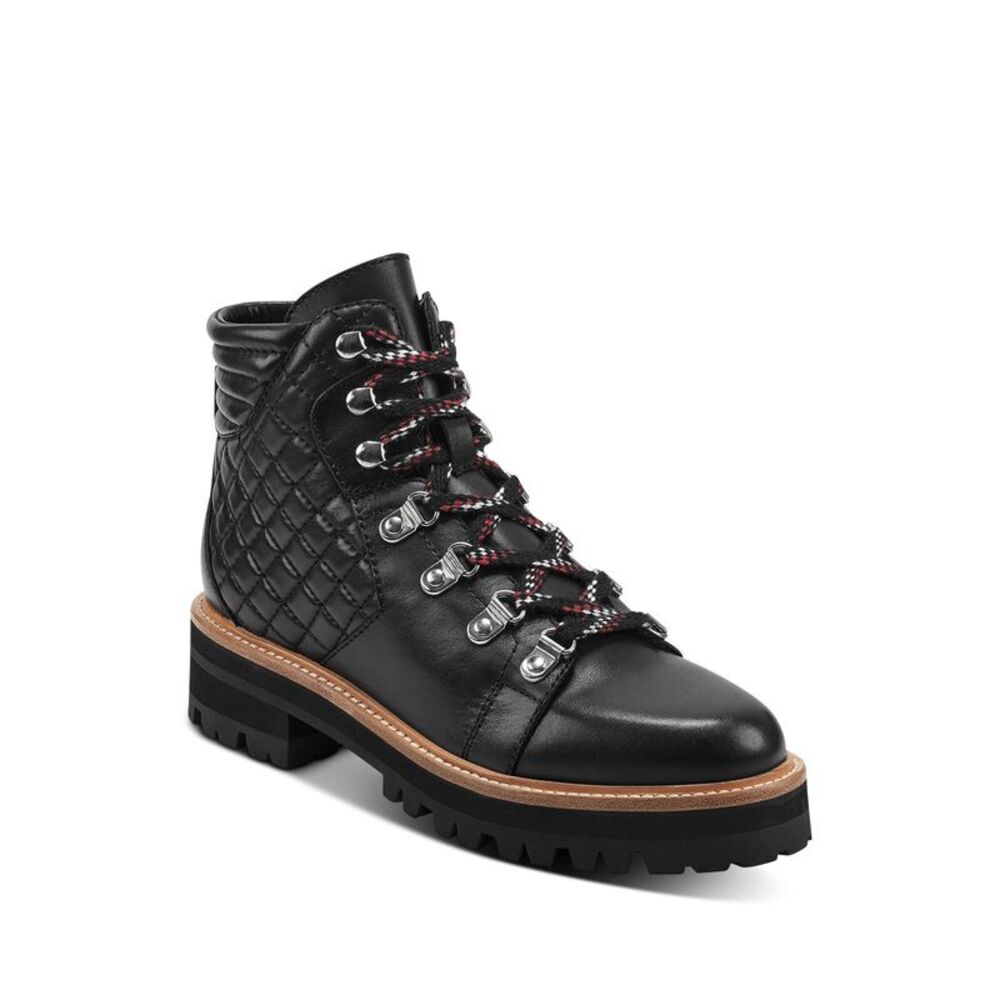 MARC FISHER Womens Black 1" Platform Irme Block Heel Leather Hiking Boots 5.5 M